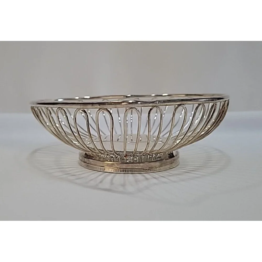 Vintage Silverplate Heart-Shaped Fruit Basket with Leaf Accent